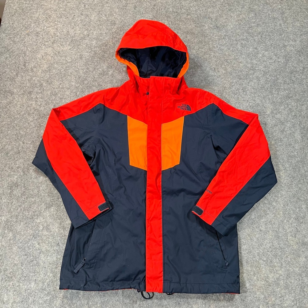 The North Face Jacket Boys L Red Navy Blue HyVent Full Zip Hooded Rain Coat